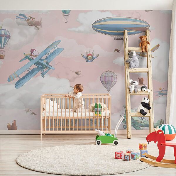 Papel pintado con aviones y globos aerostáticos Fotomurales Papel pintado con aviones y globos aerostáticos