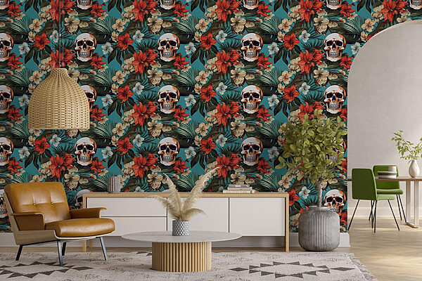 Motivo de flores y calaveras Fotomurales Motivo de flores y calaveras