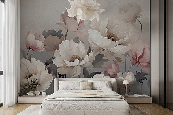 Pintura de flores en una pared Fotomurales Pintura de flores en una pared