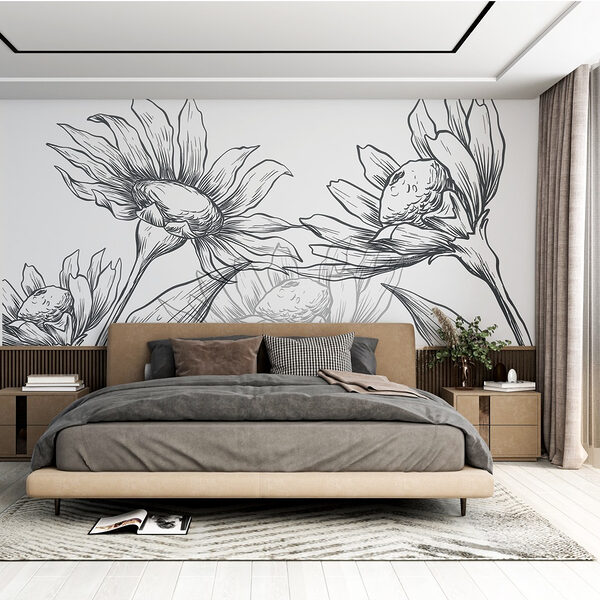 Dibujo de flores con hojas Fotomurales Dibujo de flores con hojas