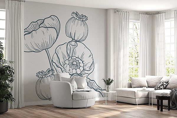 Dibujo de flores y capullos Fotomurales Dibujo de flores y capullos