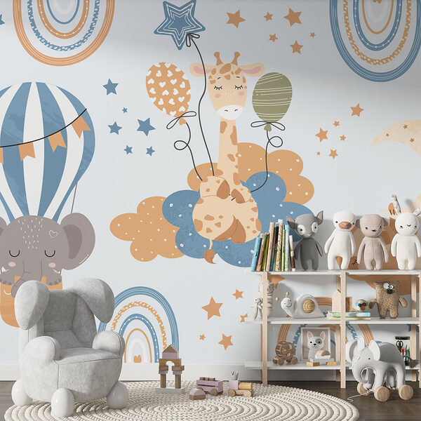 Patrón de animales en nubes y globos Fotomurales Patrón de animales en nubes y globos