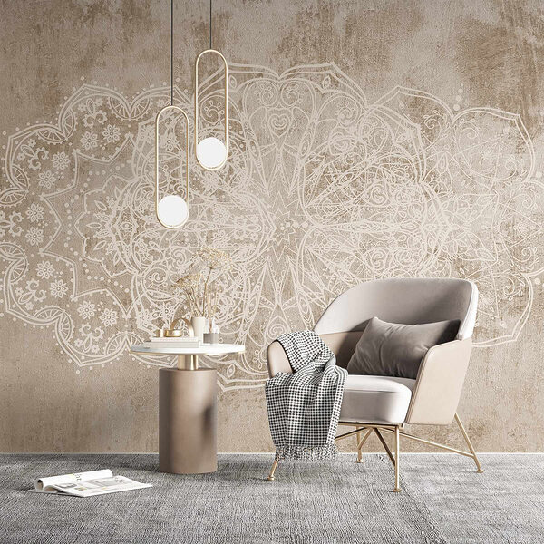 Fotomurales Fotomurales Diseño ornamental blanco sobre una superficie marrón (SKU: w08387v1)