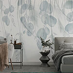 Fotomurales Fondo blanco y gris con plumas y flores