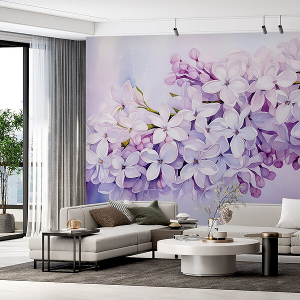 Pintura de un ramo de flores moradas Fotomurales Pintura de un ramo de flores moradas