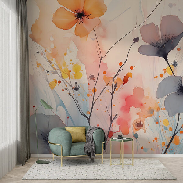 Pintura de flores sobre fondo blanco Fotomurales Pintura de flores sobre fondo blanco