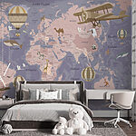 Fotomurales Mapa del mundo con aviones y globos aerostáticos