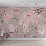 Fotomurales Mapa del mundo con aviones y globos aerostáticos