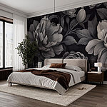 Fotomurales Estampado floral en blanco y negro