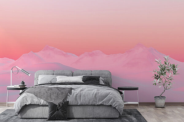 Cielo rosa y azul sobre una cordillera nevada Fotomurales Cielo rosa y azul sobre una cordillera nevada