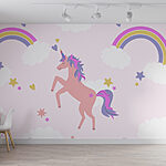 Fotomurales Unicornio con arco iris y estrellas