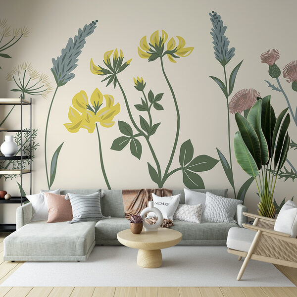 Delicada ilustración floral en tonos suaves Fotomurales Delicada ilustración floral en tonos suaves