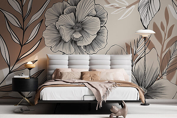 Elegancia floral en blanco y negro Fotomurales Elegancia floral en blanco y negro
