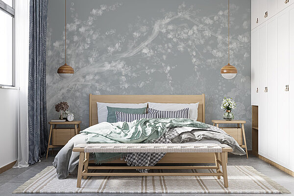 Motivo floral blanco y gris Fotomurales Motivo floral blanco y gris