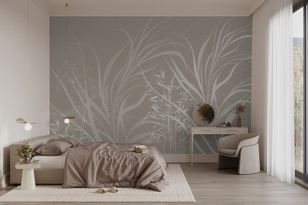Diseño floral blanco sobre fondo gris Fotomurales Diseño floral blanco sobre fondo gris