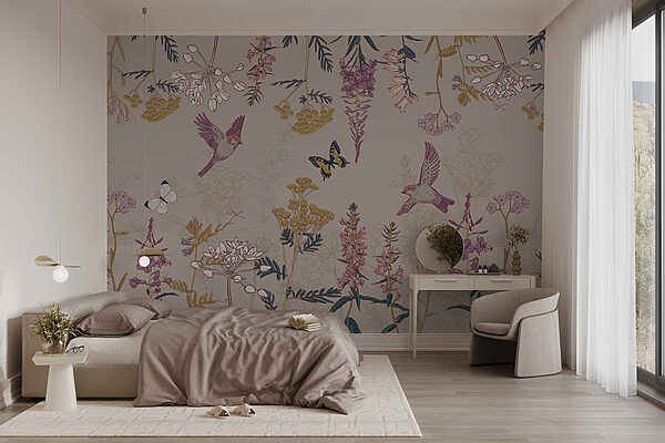 Papel pintado con pájaros y flores Fotomurales Papel pintado con pájaros y flores