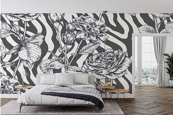 Dibujo de rosas en blanco y negro Fotomurales Dibujo de rosas en blanco y negro