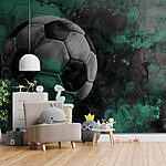 Fotomurales Balón de fútbol sobre fondo verde y negro