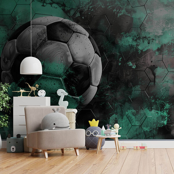 Fotomurales Balón de fútbol sobre fondo verde y negro