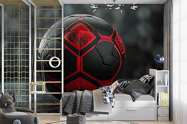 Balón de fútbol negro y rojo Fotomurales Balón de fútbol negro y rojo