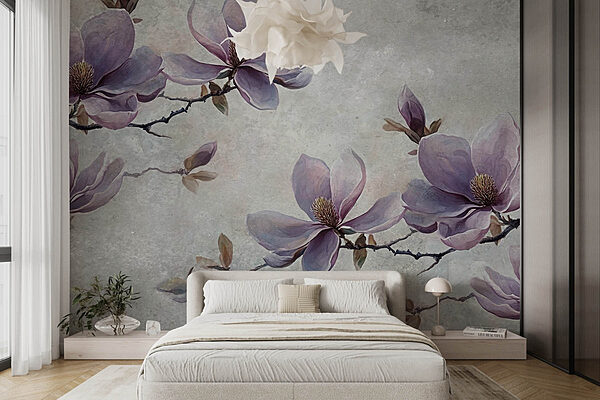 Pintura de flores en una rama Fotomurales Pintura de flores en una rama