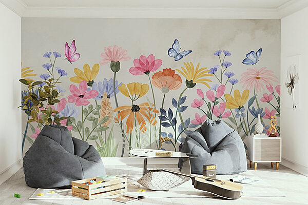 Pintura de flores y mariposas Fotomurales Pintura de flores y mariposas