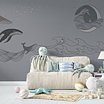 Fotomurales Dibujo de ballena sobre fondo gris
