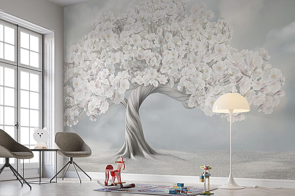 Árbol de flores blancas Fotomurales Árbol de flores blancas