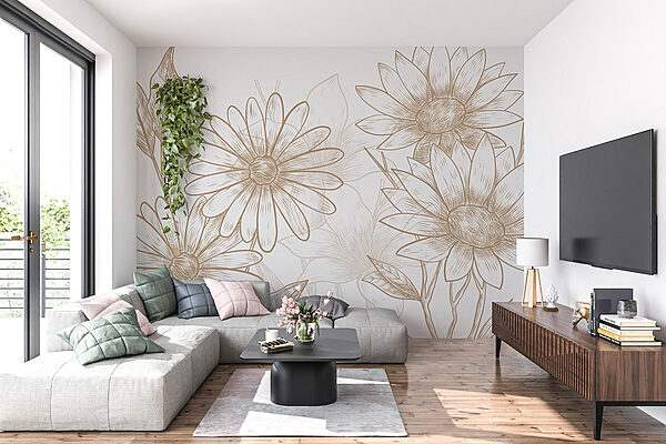 Dibujo de flores sobre fondo blanco Fotomurales Dibujo de flores sobre fondo blanco