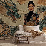 Fotomurales Mujer con kimono y dragón