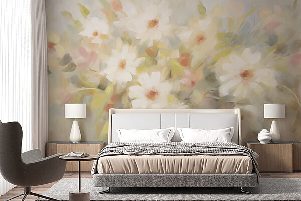 Pintura de flores blancas Fotomurales Pintura de flores blancas