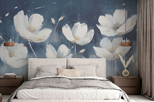 Pintura de flores blancas Fotomurales Pintura de flores blancas