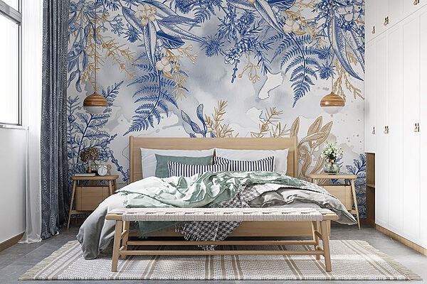 Motivo floral azul y blanco Fotomurales Motivo floral azul y blanco