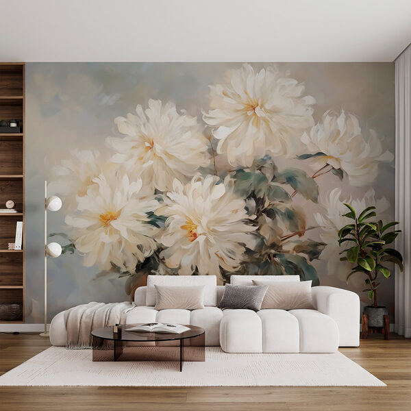 Pintura de flores blancas Fotomurales Pintura de flores blancas