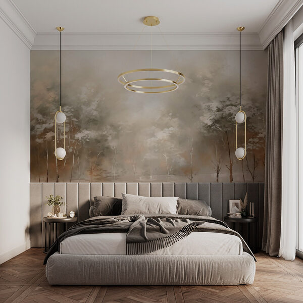 Fotomurales Pintura de árboles en la niebla