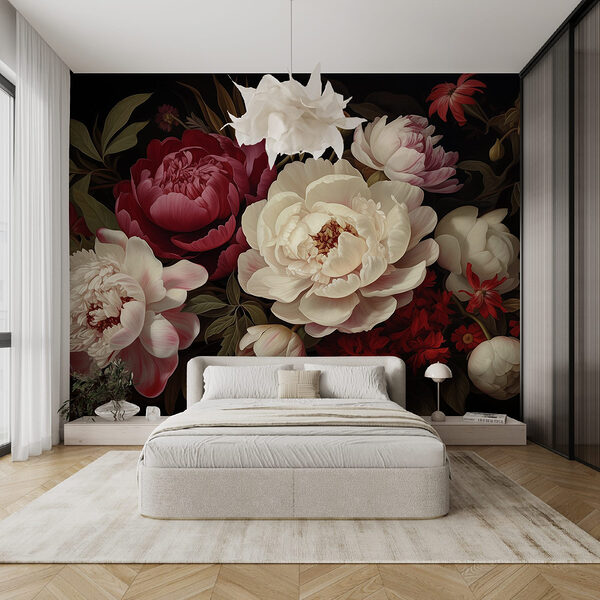 Pintura de flores sobre fondo negro Fotomurales Pintura de flores sobre fondo negro