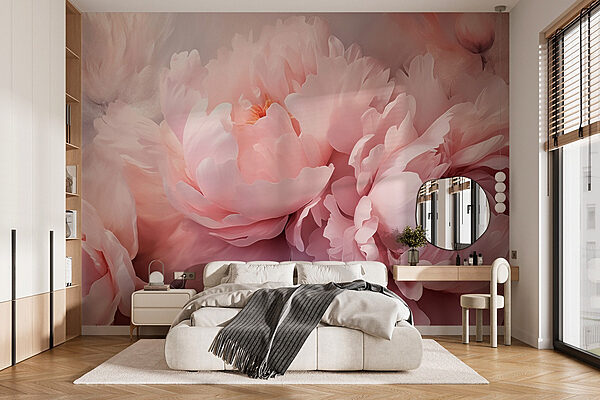 Fotomurales Pétalos rosa suave en suave floración