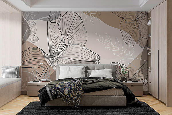 Elegante diseño floral lineal Fotomurales Elegante diseño floral lineal
