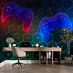 Fotomurales Mando de juego sobre fondo hexagonal
