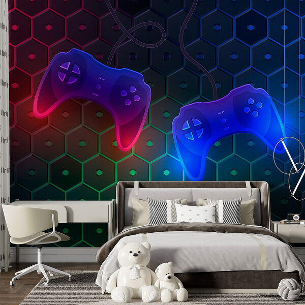 Fotomurales Mando de juego sobre fondo hexagonal