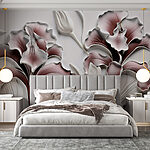 Fotomurales Pared con flores y hojas