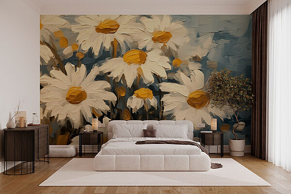 Pintura de flores blancas y amarillas Fotomurales Pintura de flores blancas y amarillas