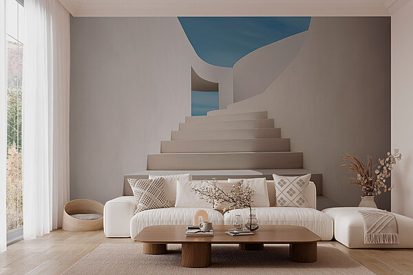 Escalera blanca con cielo azul Fotomurales Escalera blanca con cielo azul