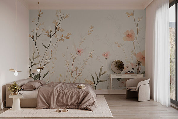 Papel pintado con flores y hojas Fotomurales Papel pintado con flores y hojas