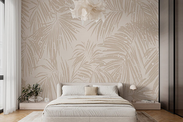 Serenos motivos de hojas de palmera sobre fondo neutro Fotomurales Serenos motivos de hojas de palmera sobre fondo neutro