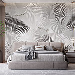 Fotomurales Fondo gris y blanco con hojas