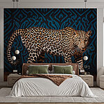 Fotomurales Leopardo sobre suelo de madera