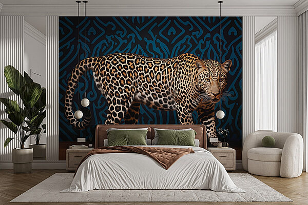 Leopardo sobre suelo de madera Fotomurales Leopardo sobre suelo de madera