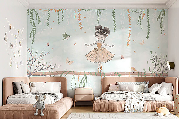 Fotomurales Dibujo animado de una niña en una rama