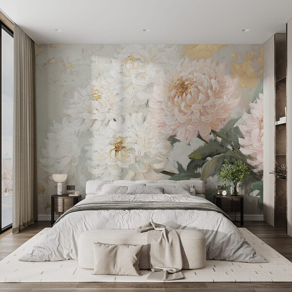 Fotomurales Pintura de flores sobre una superficie blanca